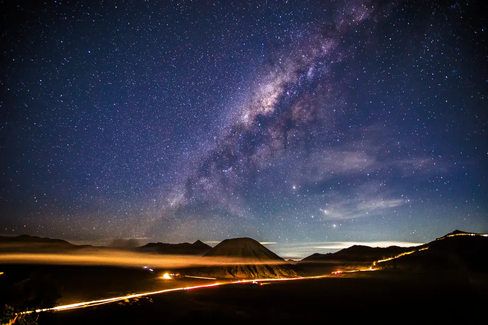 The Milky Way over Mount Bromo