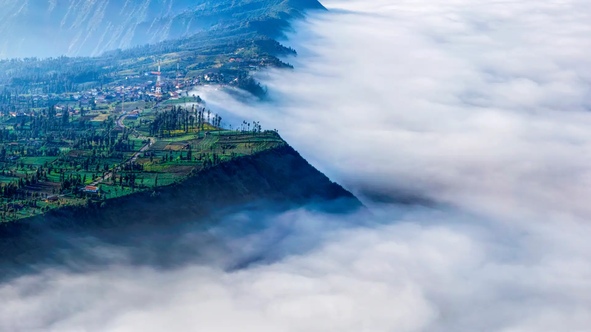 The Sea of Clouds — mist over Bromo caldera